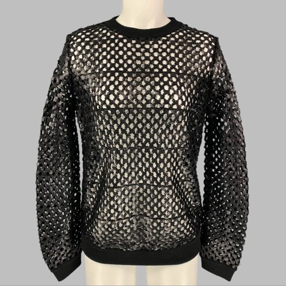 TORY BURCH Size XS Black Mesh Sequined Crew Neck Pullover - Picture 1 of 7
